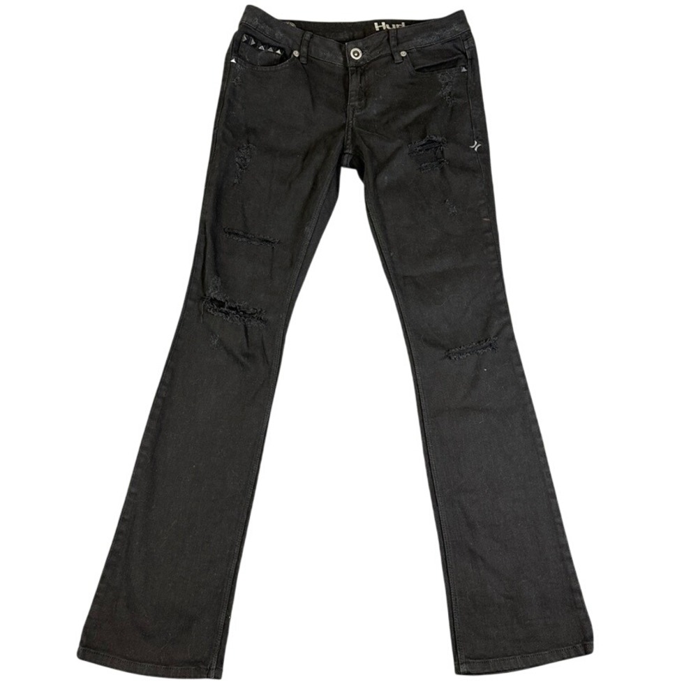 Hurley Denim 70x Skinny Boot Jeans Black Distressed Studded Size 7